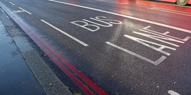 Bus lane with markings displayed