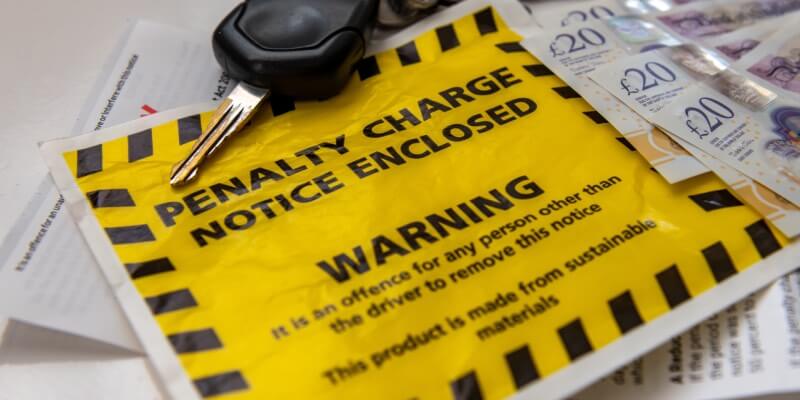 PCN next to car keys and UK cash
